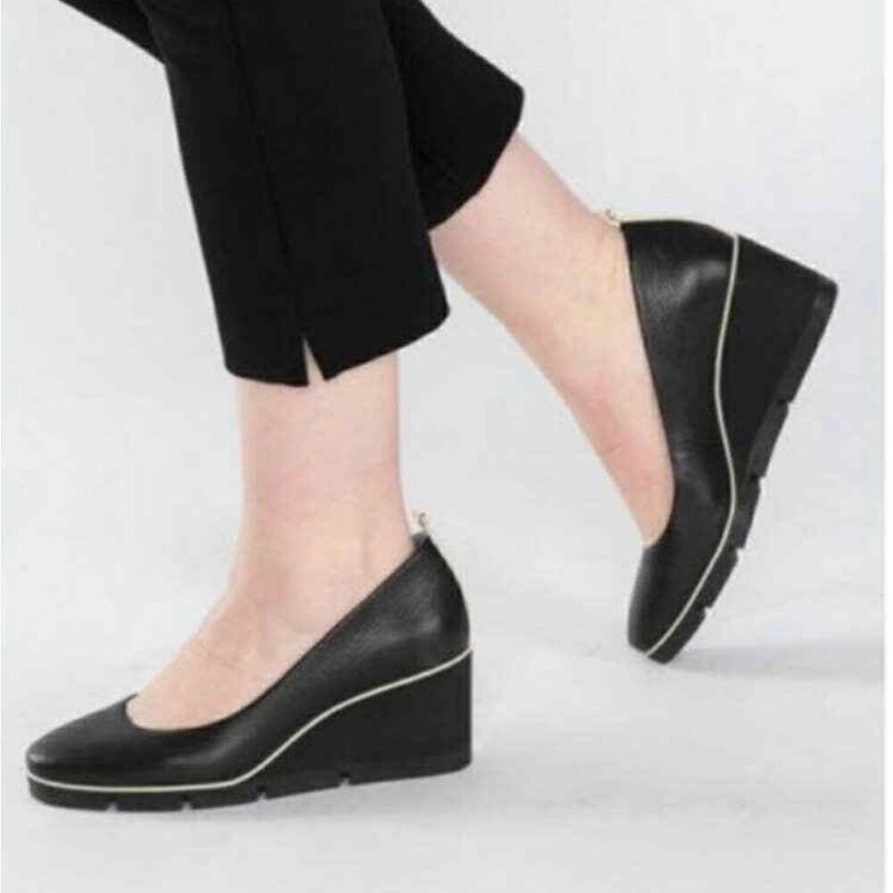 BETABRAND BB Onyx Black/White Trim Wedge Leather Shoes Women's Size 9.5